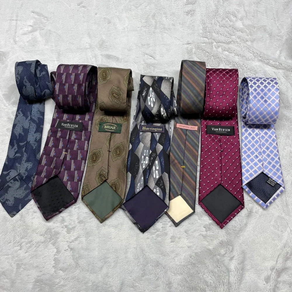 Mixed Brand Lot of 7 Mens Neckties OS Multicolor Silk Polyester Patterned Bundle